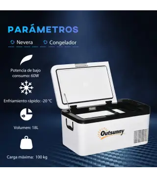 Nevera Portátil Eléctrica 18L 12/24V hasta -20℃ Nevera y Congelador de Compresor para Coche con Luz LED y Asas Plegables Bajo Co