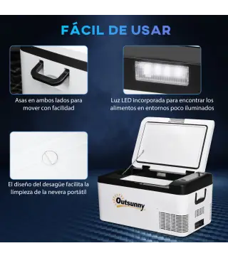 Nevera Portátil Eléctrica 18L 12/24V hasta -20℃ Nevera y Congelador de Compresor para Coche con Luz LED y Asas Plegables Bajo Co