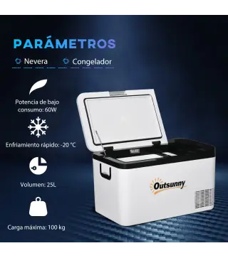 Nevera Portátil Eléctrica 25L 12/24V hasta -20℃ Nevera y Congelador de Compresor para Coche con Luz LED y Asas Plegables Bajo Co