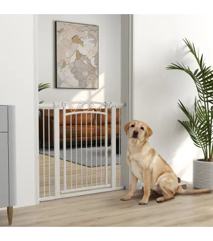 Puerta para Perros con Ancho Ajustable 76-104 cm Barrera de Seguridad con 2 Extensiones y Doble Bloqueo Blanco