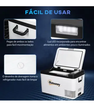 Nevera Portátil Eléctrica 25L 12/24V hasta -20℃ Nevera y Congelador de Compresor para Coche con Luz LED y Asas Plegables Bajo Co