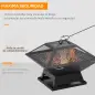 Brasero Exterior de Acero Pozo de Fuego para Jardín Multifuncional con Protector de Chispas y Atizador 45x45x34cm Negro