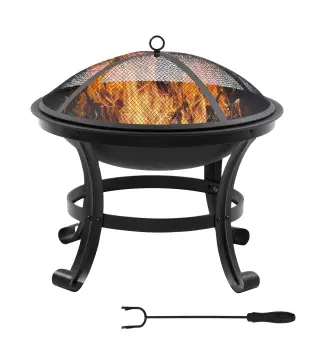 Brasero Exterior para Jardín Pozo de Fuego de Acero con Protector de Chispas y Atizador para Hogueras Ø55x50 cm Negro