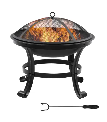 Brasero Exterior para Jardín Pozo de Fuego de Acero con Protector de Chispas y Atizador para Hogueras Ø55x50 cm Negro