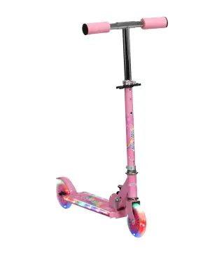 Patinete Infantil Plegable con Luces Música Altura Ajustable Ruedas Brillantes Pedal LED Carga 50kg 67x32x65-78cm Rosa