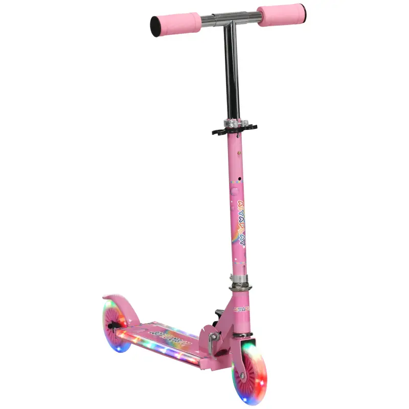 Patinete Infantil Plegable con Luces Música Altura Ajustable Ruedas Brillantes Pedal LED Carga 50kg 67x32x65-78cm Rosa