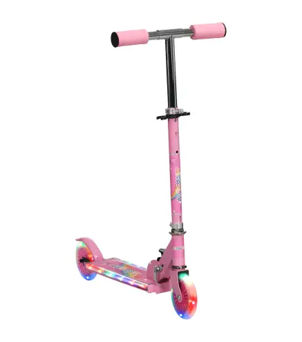 Patinete Infantil Plegable con Luces Música Altura Ajustable Ruedas Brillantes Pedal LED Carga 50kg 67x32x65-78cm Rosa
