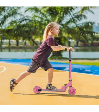 Patinete Infantil Plegable con Luces Música Altura Ajustable Ruedas Brillantes Pedal LED Carga 50kg 67x32x65-78cm Rosa
