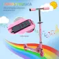 Patinete Infantil Plegable con Luces Música Altura Ajustable Ruedas Brillantes Pedal LED Carga 50kg 67x32x65-78cm Rosa