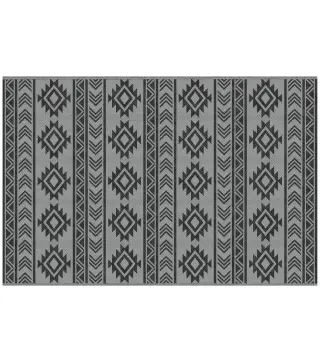 Alfombra de Exterior Reversible 182x274 cm Impermeable Anti-UV para Viajes en Autocaravana Negro y Gris