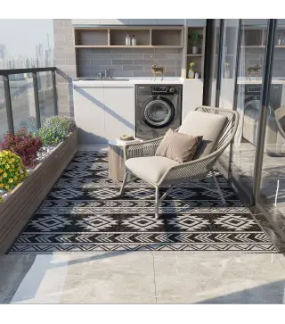 Alfombra de Exterior Reversible 182x274 cm Impermeable Anti-UV para Viajes en Autocaravana Negro y Gris