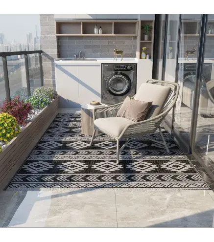 Alfombra de Exterior Reversible 182x274 cm Impermeable Anti-UV para Viajes en Autocaravana Negro y Gris