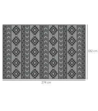 Alfombra de Exterior Reversible 182x274 cm Impermeable Anti-UV para Viajes en Autocaravana Negro y Gris