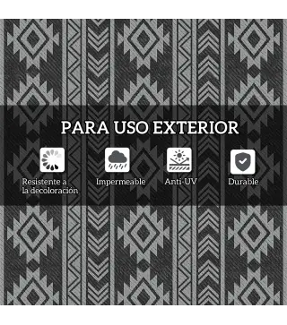 Alfombra de Exterior Reversible 182x274 cm Impermeable Anti-UV para Viajes en Autocaravana Negro y Gris