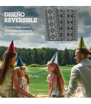 Alfombra de Exterior Reversible 182x274 cm Impermeable Anti-UV para Viajes en Autocaravana Negro y Gris