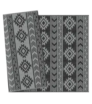 Alfombra de Exterior Reversible 182x274 cm Impermeable Anti-UV para Viajes en Autocaravana Negro y Gris