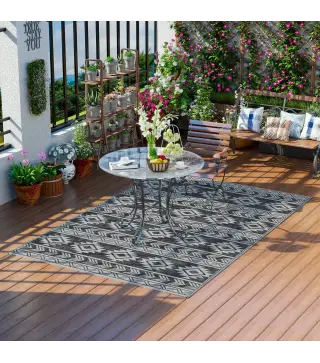 Alfombra de Exterior Reversible 182x274 cm Impermeable Anti-UV para Viajes en Autocaravana Negro y Gris