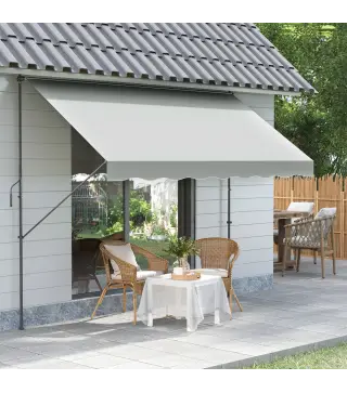 Toldo Manual Retráctil 300x175x210-310 cm Ajustable con Manivela Protección Solar UV40+ para Balcón Terraza Crema