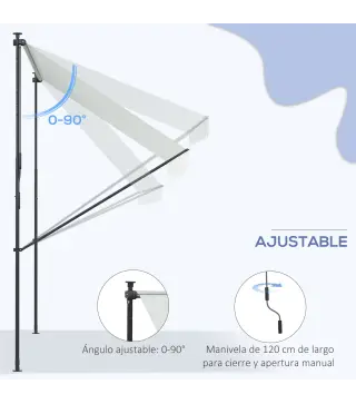 Toldo Manual Retráctil 300x175x210-310 cm Ajustable con Manivela Protección Solar UV40+ para Balcón Terraza Crema