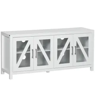 Mueble TV de Salón Mesa para Televisores de hasta 58" con 4 Puertas de Vidrio Estantes Ajustables 130x35x60 cm Blanco