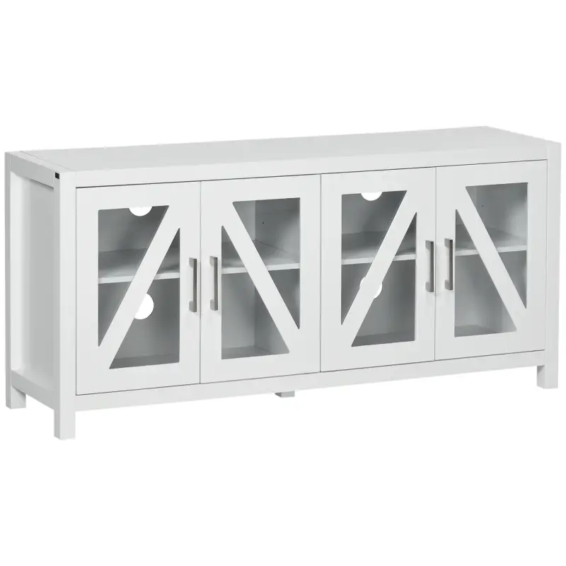 Mueble TV de Salón Mesa para Televisores de hasta 58" con 4 Puertas de Vidrio Estantes Ajustables 130x35x60 cm Blanco