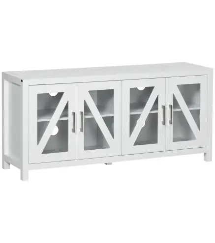 Mueble TV de Salón Mesa para Televisores de hasta 58" con 4 Puertas de Vidrio Estantes Ajustables 130x35x60 cm Blanco