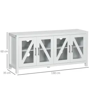 Mueble TV de Salón Mesa para Televisores de hasta 58" con 4 Puertas de Vidrio Estantes Ajustables 130x35x60 cm Blanco