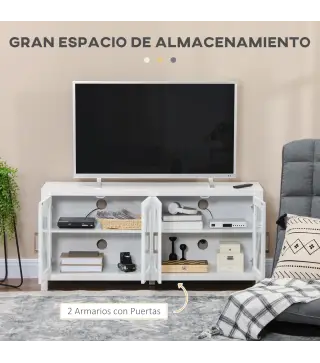 Mueble TV de Salón Mesa para Televisores de hasta 58" con 4 Puertas de Vidrio Estantes Ajustables 130x35x60 cm Blanco