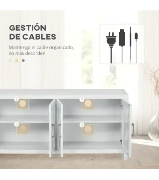 Mueble TV de Salón Mesa para Televisores de hasta 58" con 4 Puertas de Vidrio Estantes Ajustables 130x35x60 cm Blanco