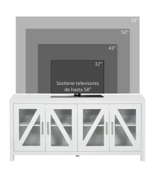 Mueble TV de Salón Mesa para Televisores de hasta 58" con 4 Puertas de Vidrio Estantes Ajustables 130x35x60 cm Blanco