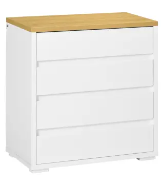 Cómoda Moderna con 4 Cajones Mueble Cajonera de Madera para Dormitorio Salón Habitación 70x37x75 cm Blanco y Natural