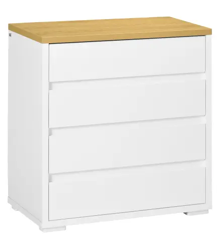Cómoda Moderna con 4 Cajones Mueble Cajonera de Madera para Dormitorio Salón Habitación 70x37x75 cm Blanco y Natural