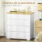 Cómoda Moderna con 4 Cajones Mueble Cajonera de Madera para Dormitorio Salón Habitación 70x37x75 cm Blanco y Natural