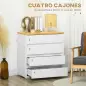 Cómoda Moderna con 4 Cajones Mueble Cajonera de Madera para Dormitorio Salón Habitación 70x37x75 cm Blanco y Natural