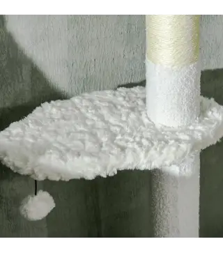 Árbol Rascador para Gatos de Suelo a Techo Ajustable con 3 Plataforma de Forma de Nube y 2 Bolas 48x32x225-255 cm Blanco