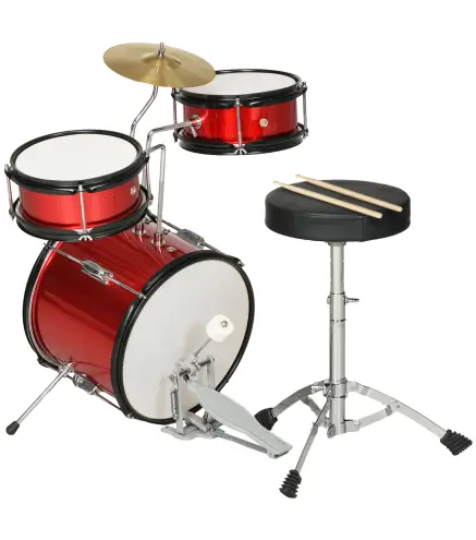 Batería para Niños de +3 Años con Taburete Ajustable Tambores Bombo Platillo Pedal y Baquetas 80x60x48-65 cm Rojo