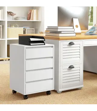 Cajonera de Oficina con 4 Cajones Cajonera de Escritorio con Ruedas para Estudio 46x40x65 cm Blanco