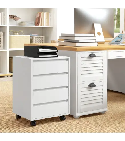 Cajonera de Oficina con 4 Cajones Cajonera de Escritorio con Ruedas para Estudio 46x40x65 cm Blanco