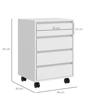 Cajonera de Oficina con 4 Cajones Cajonera de Escritorio con Ruedas para Estudio 46x40x65 cm Blanco