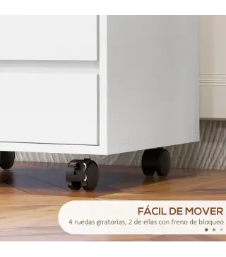 Cajonera de Oficina con 4 Cajones Cajonera de Escritorio con Ruedas para Estudio 46x40x65 cm Blanco