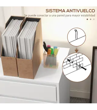 Cajonera de Oficina con 4 Cajones Cajonera de Escritorio con Ruedas para Estudio 46x40x65 cm Blanco