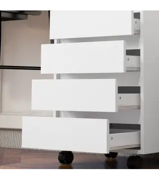 Cajonera de Oficina con 4 Cajones Cajonera de Escritorio con Ruedas para Estudio 46x40x65 cm Blanco