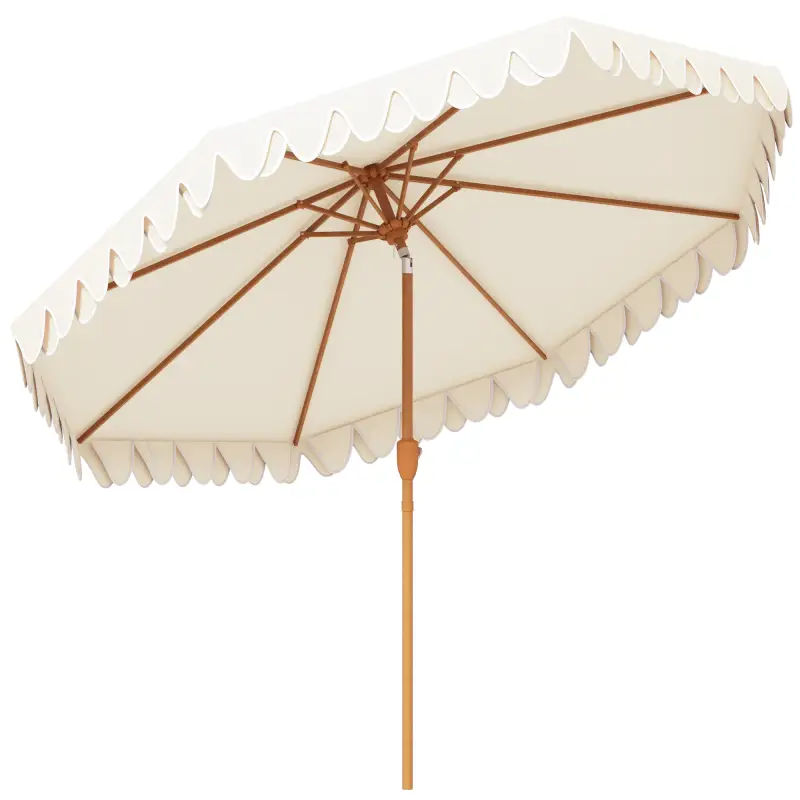 Sombrilla de Jardín Ø264x240 cm con Ángulo Ajustable Manivela y Toldo con Volantes Decorativos para Patio Terraza Crema Sombrilla de Jardín Ø264x240 cm con Ángulo Ajustable Manivela y Toldo con Volantes Decorativos para Patio Terraza Crema