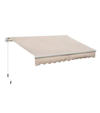 Toldo Manual Retráctil 295x200 cm con Manivela de Metal Impermeable y Anti-UV para Jardín Terraza Beige