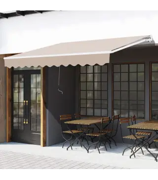 Toldo Manual Retráctil 295x200 cm con Manivela de Metal Impermeable y Anti-UV para Jardín Terraza Beige