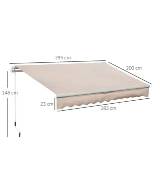 Toldo Manual Retráctil 295x200 cm con Manivela de Metal Impermeable y Anti-UV para Jardín Terraza Beige