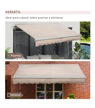Toldo Manual Retráctil 295x200 cm con Manivela de Metal Impermeable y Anti-UV para Jardín Terraza Beige