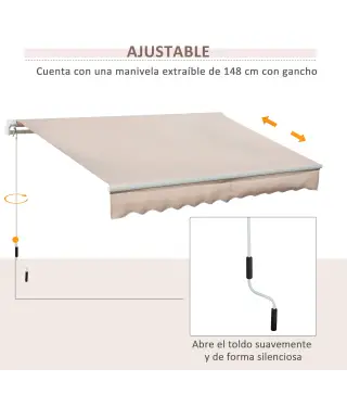 Toldo Manual Retráctil 295x200 cm con Manivela de Metal Impermeable y Anti-UV para Jardín Terraza Beige