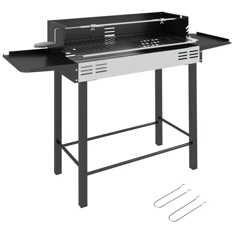 Barbacoa de Carbón Portátil con Pincho Giratorio Parrilla Estantes Plegables y Paravientos 118x32x90 cm Negro Barbacoa de Carbón Portátil con Pincho Giratorio Parrilla Estantes Plegables y Paravientos 118x32x90 cm Negro