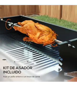 Barbacoa de Carbón Portátil con Pincho Giratorio Parrilla Estantes Plegables y Paravientos 118x32x90 cm Negro